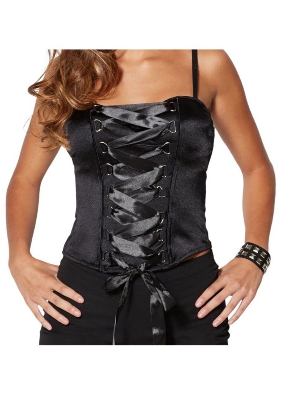 Spirit Halloween Black Satin Lace-Up Corset Top Women’s L